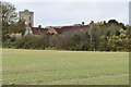 TQ6768 : View up sloping field towards Cobham Church by David Martin