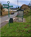 Green signpost, Usk Road, Llangybi, Monmouthshire