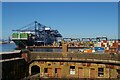 TM2831 : Landguard Fort: view from the roof towards the Port of Felixstowe by Christopher Hilton