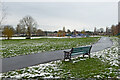 SJ9101 : Pathway and park bench near Oxley in Wolverhampton by Roger  Kidd