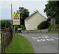 Warning sign at a bend in the B4524, Ogmore