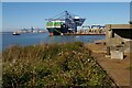 TM2831 : Landguard Fort: view towards the Port of Felixstowe from Darell's Battery by Christopher Hilton