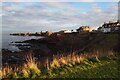 NT6779 : Dunbar Castle and the Cliffs at Bayswell Park by Jennifer Petrie