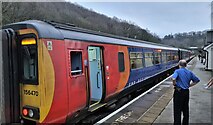 SK3281 : East Midlands Railway service halted at Dore by Chris Morgan