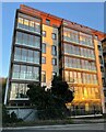 Apartment block at sunset