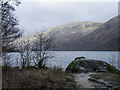 NN3211 : Loch Lomond with rounded rock and young trees at its shore by Trevor Littlewood
