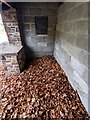 SO0926 : Carpet of dead leaves in a bus shelter, Llanhamlach, Powys by Jaggery