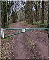 Barrier across an entrance to a Natural Resources Wales site near Hendre