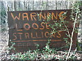 SP8501 : Metal Warning Notice in wood near Hampden Road by David Hillas