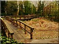 SE0819 : Footbridge over wetland in Shaw Park, Holywell Green by Humphrey Bolton