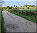 Road towards a railway bridge and embankment, Standish