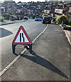 ST3090 : Road Narrows warning sign, Larch Grove, Newport by Jaggery