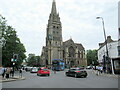 The A603 and A1307 crossroads with the Church of Our Lady and The English Martyrs