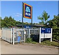 Aldi name sign, Skewfields, Pontypool