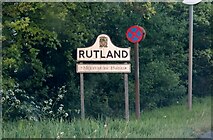 SK8013 : Sign entering Rutland on Oakham Road near Whissendine by David Howard