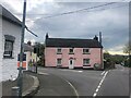 Pink house on the road junction at Egwlyswrw