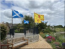 NT8439 : Scottish Flags at Henderson Park Coldstream by Jennifer Petrie