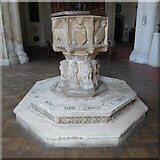 TM4249 : Font in St Bartholomew's Church by Philip Halling