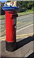 Colourful hat on a Henllys Way pillarbox, Cwmbran