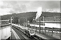 SE0641 : Two Trains at Keighley Station by Des Blenkinsopp