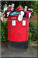 Yarn bombed double aperture Elizabeth II postbox on Pennylets Green, Stoke Poges