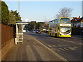 SZ1194 : Bus stop and shelter on Castle Lane West (A3060) by JThomas