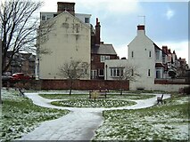 TA1967 : Wintry gardens on Sands Lane / St Annes Road by JThomas