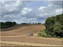 SU7179 : Ploughing the headland, Sonning Common by Simon Mortimer