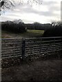 Gate and farmland by A393