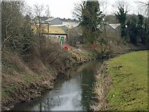 SO8480 : River Stour with access from factories, Cookley by Jeff Gogarty