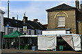 Stowmarket: Bury Street stalls and the entrance to Butter Market