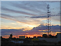 Sunset and communications mast near Hinckley