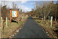 An information board by a path at Mauldsheugh Wood