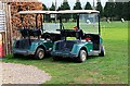 Golf buggies parked at Ravenmeadow Golf Centre, Hindlip Lane, Claines, Worcester