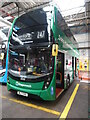 TQ5089 : Green double-deck bus inside Romford Bus Garage by David Hillas