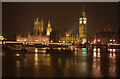 TQ3079 : River Thames and Westminster at night by Peter Shimmon
