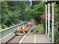 Track workers and trollies on the Coryton line