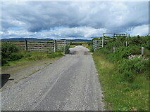 NH6537 : Cattle gridded minor moorland road by Peter Wood