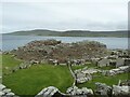 HY3826 : Broch of Gurness - View northwards over the broch to Rousay by Rob Farrow