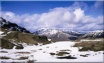 NN4314 : Partly snowed ground south-east of Stob a' Choin. by Trevor Littlewood