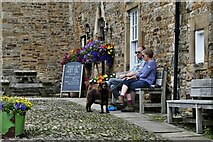 NY9650 : Blanchland: Small forecourt of The Lord Crewe Arms by Michael Garlick