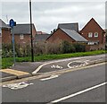 Cycle lane on a pavement, Great Oldbury, Gloucestershire