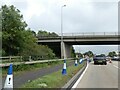 SK1613 : Warning cones and bridge on A38 at Fradley by David Smith