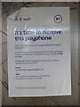SU9698 : BT removal notice inside KX100 telephone box in Hill Avenue, Amersham by David Hillas
