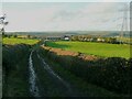 Footpath on field access track, approaching Heaton Hall Farm