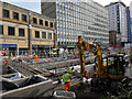 Construction work to uncover the dock feeder canal on Churchill Way