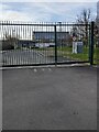 ST5585 : School entrance gates facing Bank Road, Pilning, South Gloucestershire by Jaggery