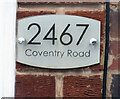 Numberplate at 2467 Coventry Road