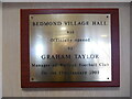 Plaque inside Bedmond Village Hall