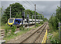 A train heading north from Wakefield Westgate Railway Station